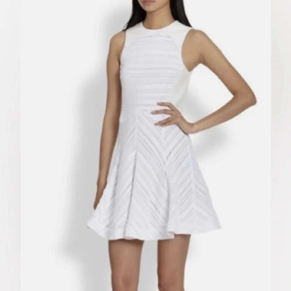 White Striped Fit and Flare Skater Dress - Picture 1 of 7